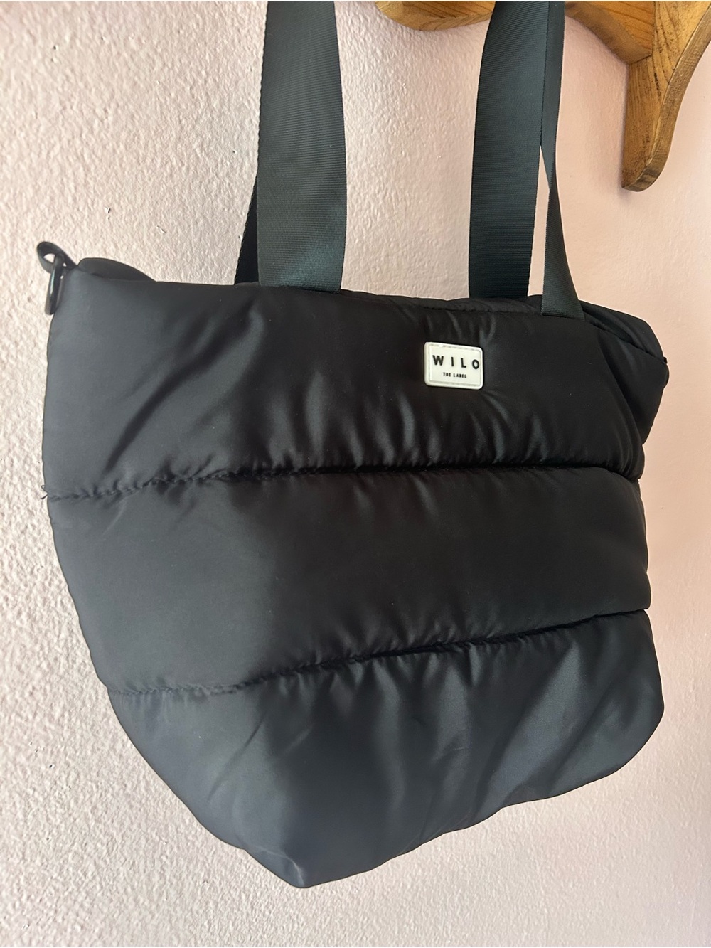 Wilo The Label Black Quilted Puffer Tote Bag Handbag w/ Shoulder Strap - Picture 2 of 5